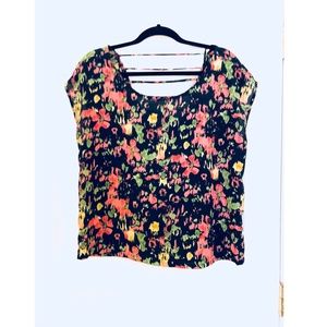 Watercolor Print Top with Cut Out Back
